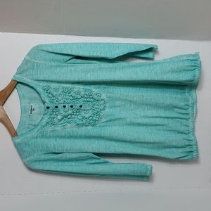 Ruff Hewn Women's Green White 1/4 Button W/ Crochet Top,  PM